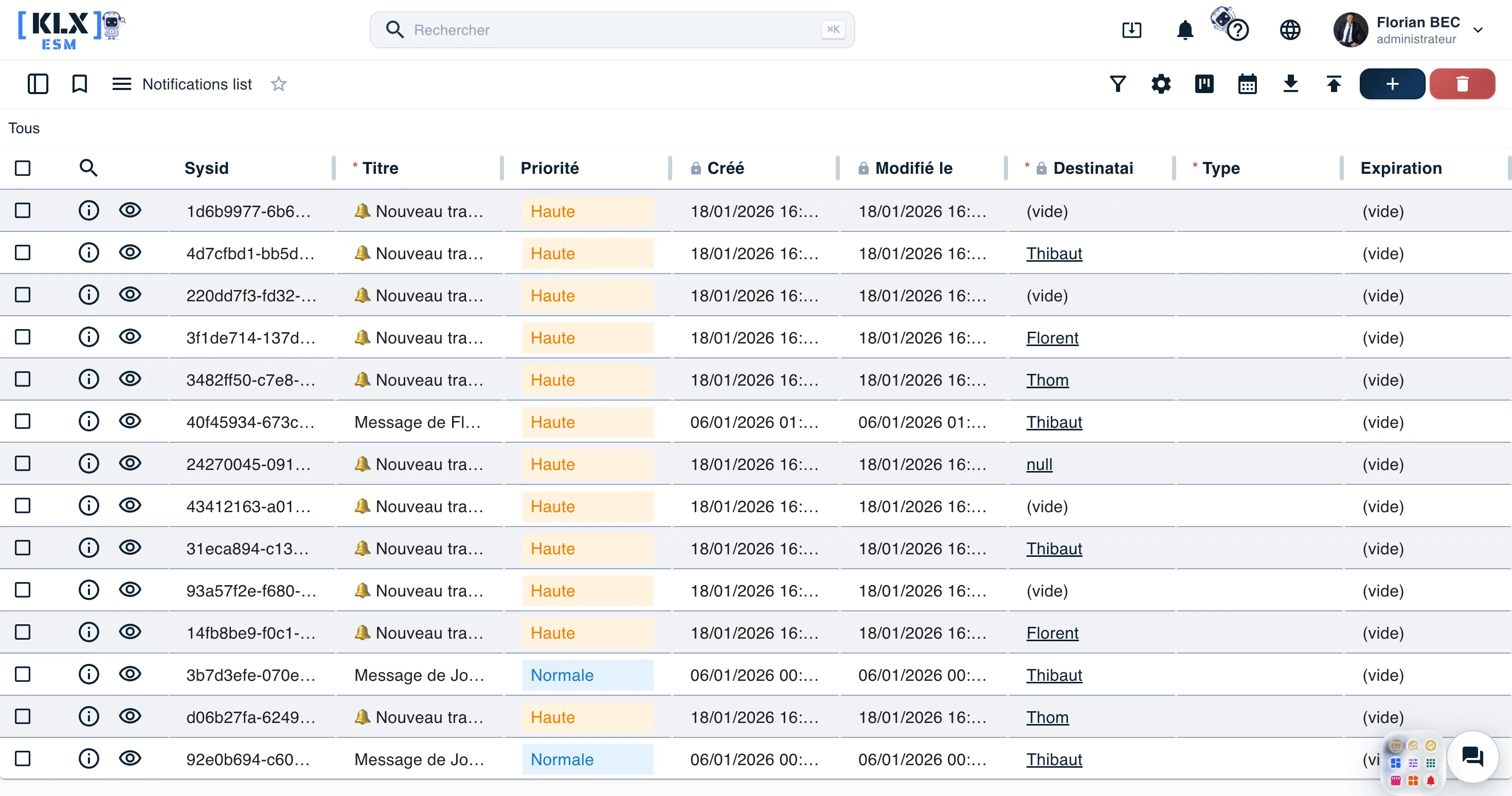 Notifications du helpdesk Keolux One