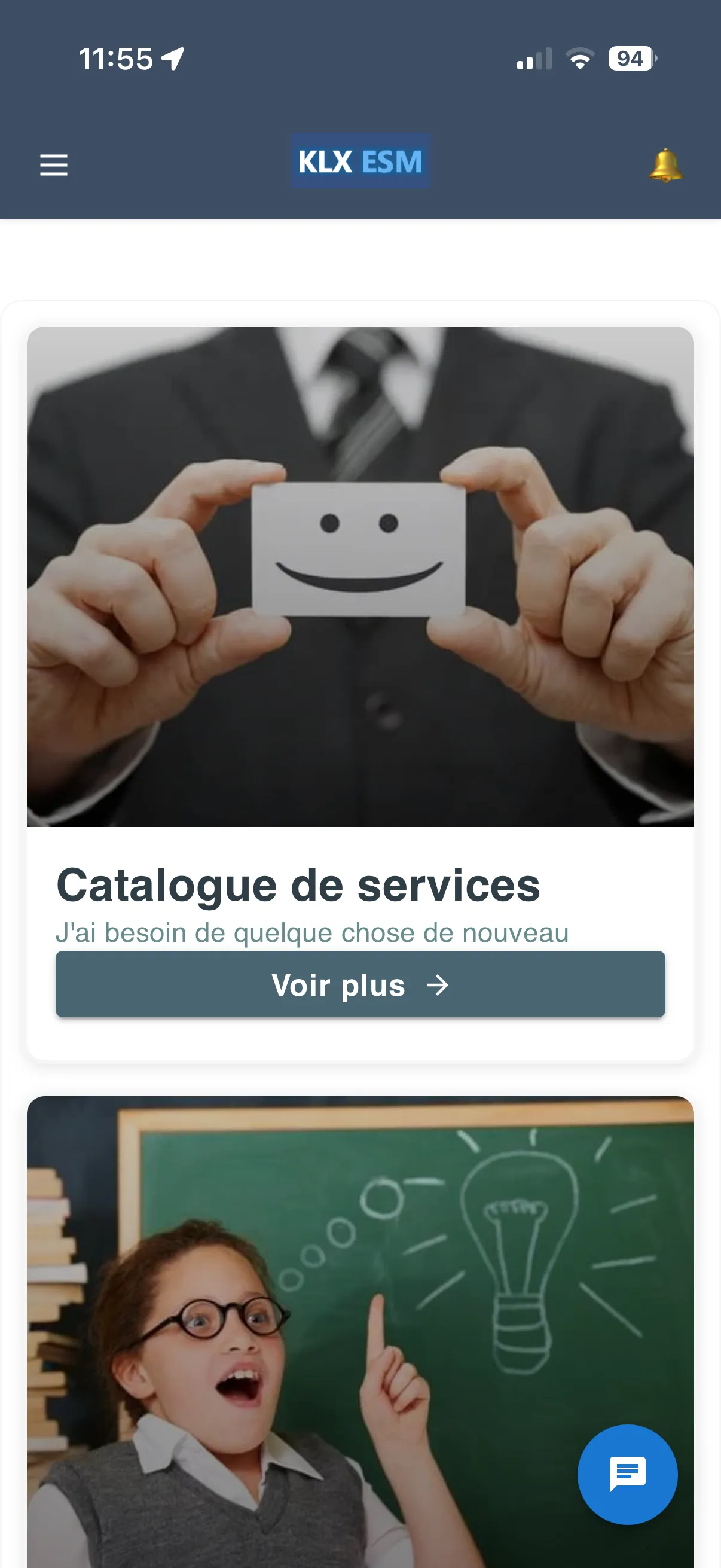 Portail mobile Keolux One avec le catalogue de services