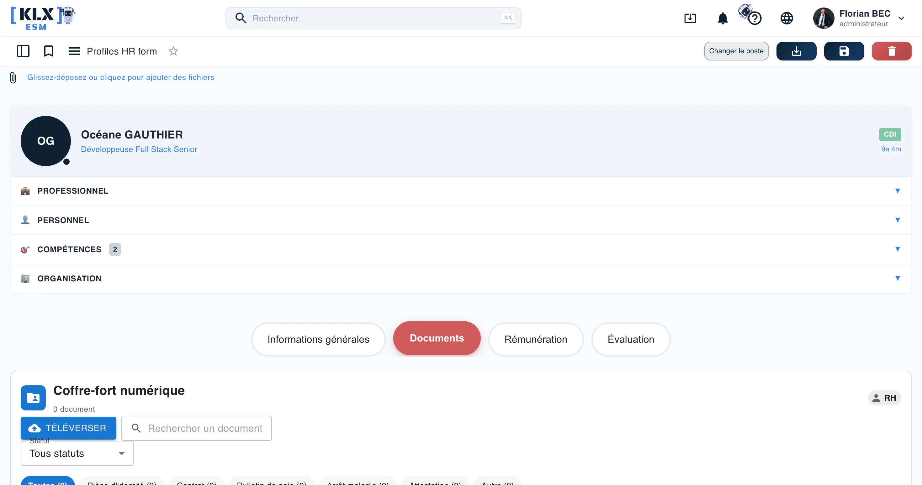 Coffre-fort numérique des documents du collaborateur