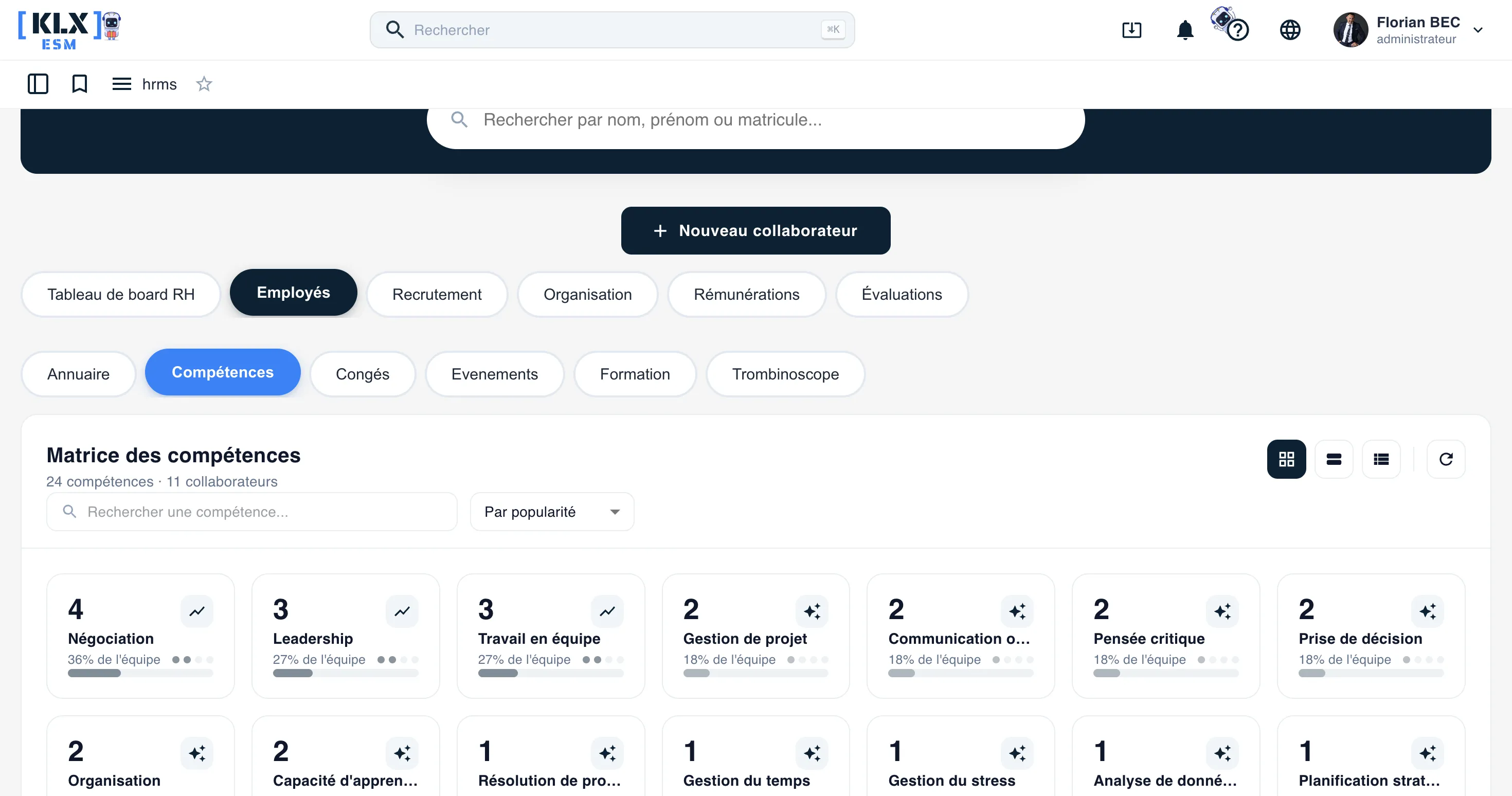 Logiciel GPEC Keolux One avec matrice des compétences